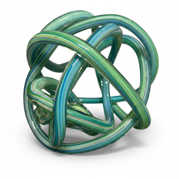 Beautiful Hand Blown Blue Green Turquoise Metallic Glass Endless Knot Sculpture - Picture 10 of 10